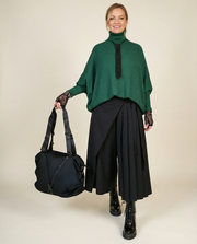 Black Skirt-Pant Hybrid with Pleated Overlay – Edgy and Unique Design for Modern Styles