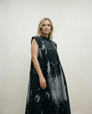 Gothic Sleeveless Tie-Dye Print Dress with Mandarin Collar