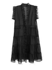 Sheer Gothic Layering Vest – Ruffled Organza Maxi Overlay in Black-SimpleModerne