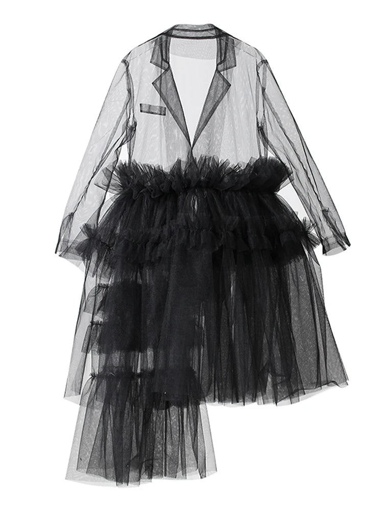 Sheer Noir Tulle Blazer Dress-SimpleModerne