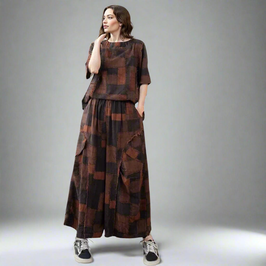 Patchwork Earth-Tone Two-Piece Set-SimpleModerne
