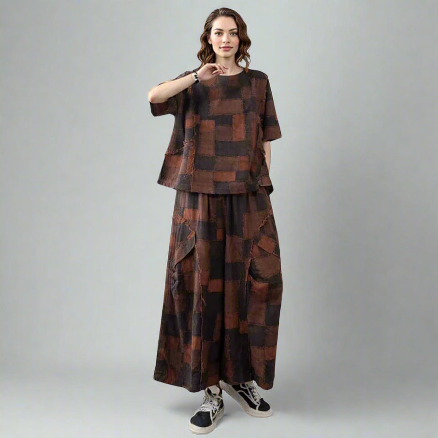 Patchwork Earth-Tone Two-Piece Set-SimpleModerne