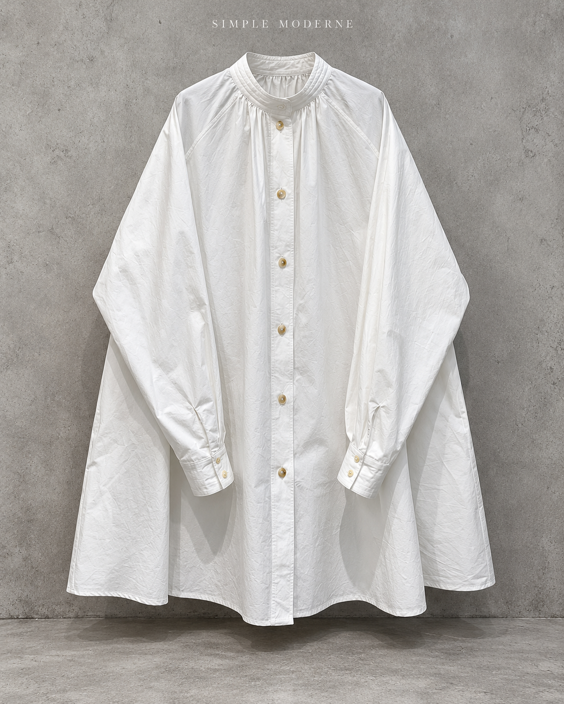 White Oversized Japanese A-Line Shirt Dress-SimpleModerne