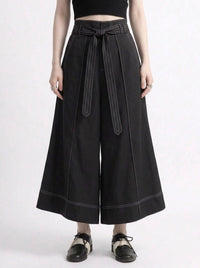 Wide-Leg Capri Culottes with Belt Detail-SimpleModerne