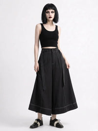 Wide-Leg Capri Culottes with Belt Detail-SimpleModerne
