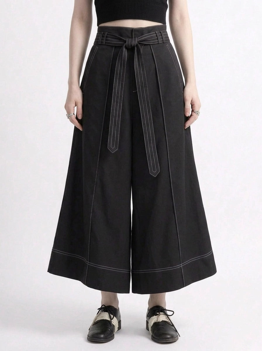 Wide-Leg Capri Culottes with Belt Detail-SimpleModerne