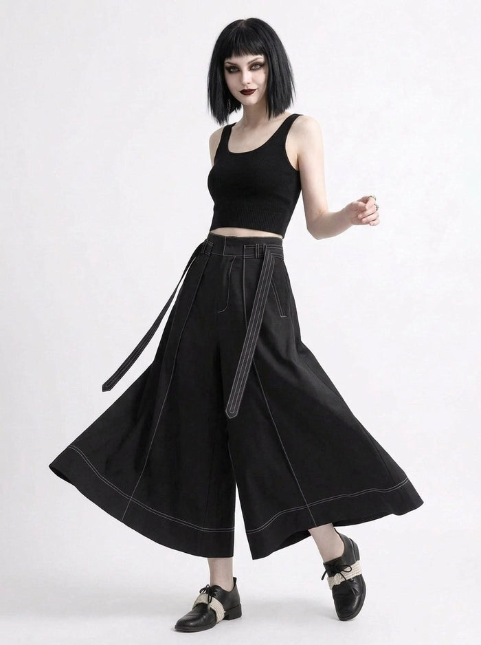 Wide-Leg Capri Culottes with Belt Detail-SimpleModerne