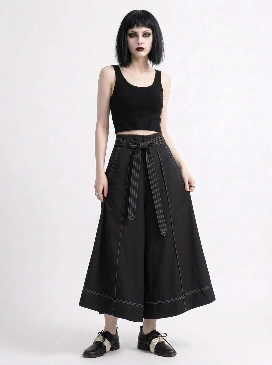 Wide-Leg Capri Culottes with Belt Detail-SimpleModerne