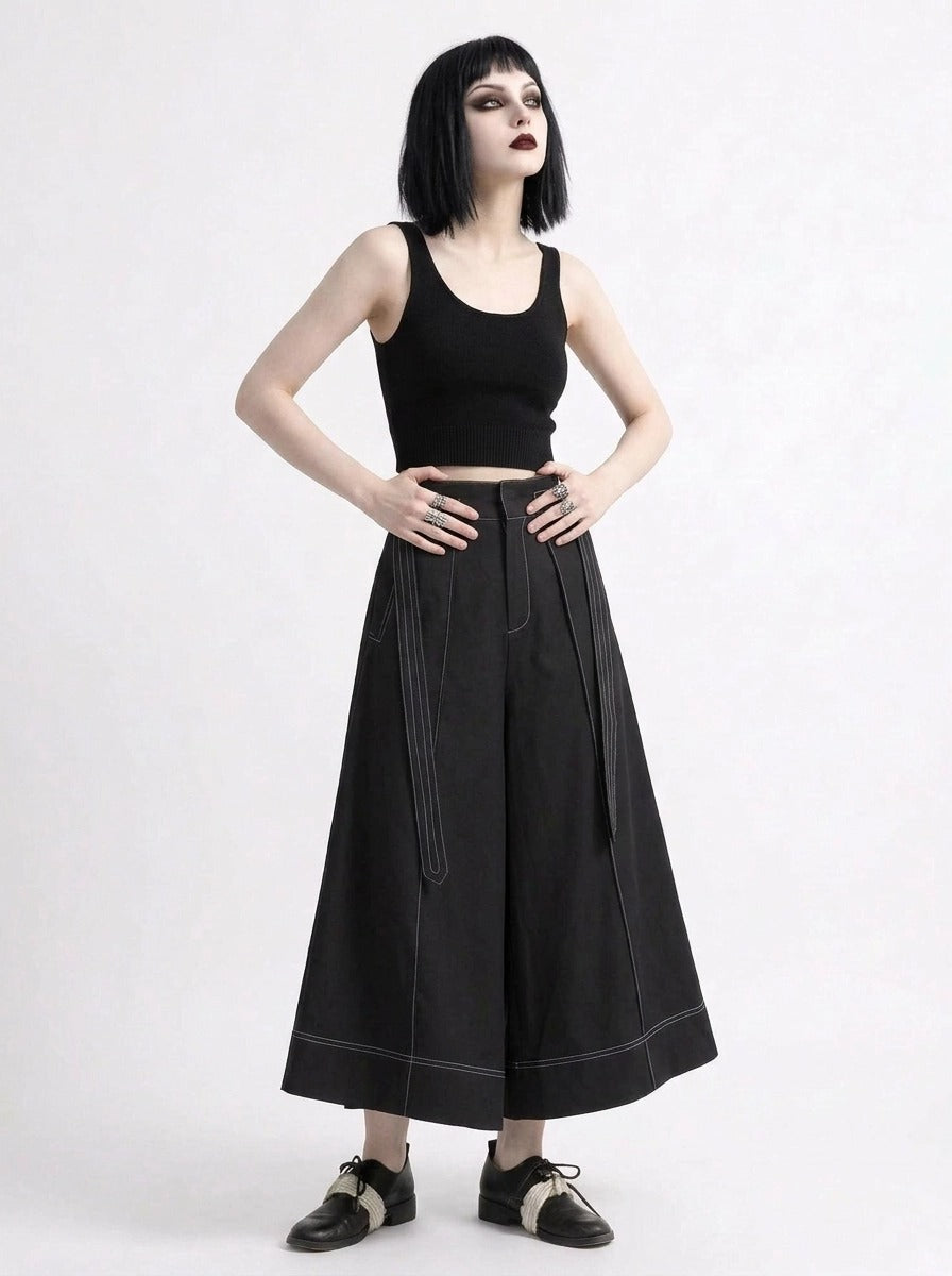 Wide-Leg Capri Culottes with Belt Detail-SimpleModerne
