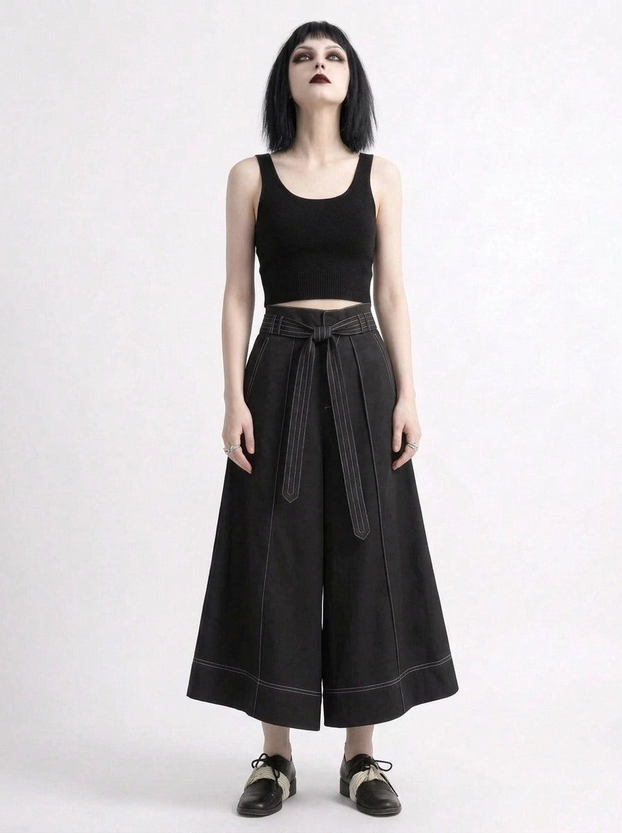 Wide-Leg Capri Culottes with Belt Detail-SimpleModerne