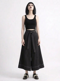 Wide-Leg Capri Culottes with Belt Detail-SimpleModerne