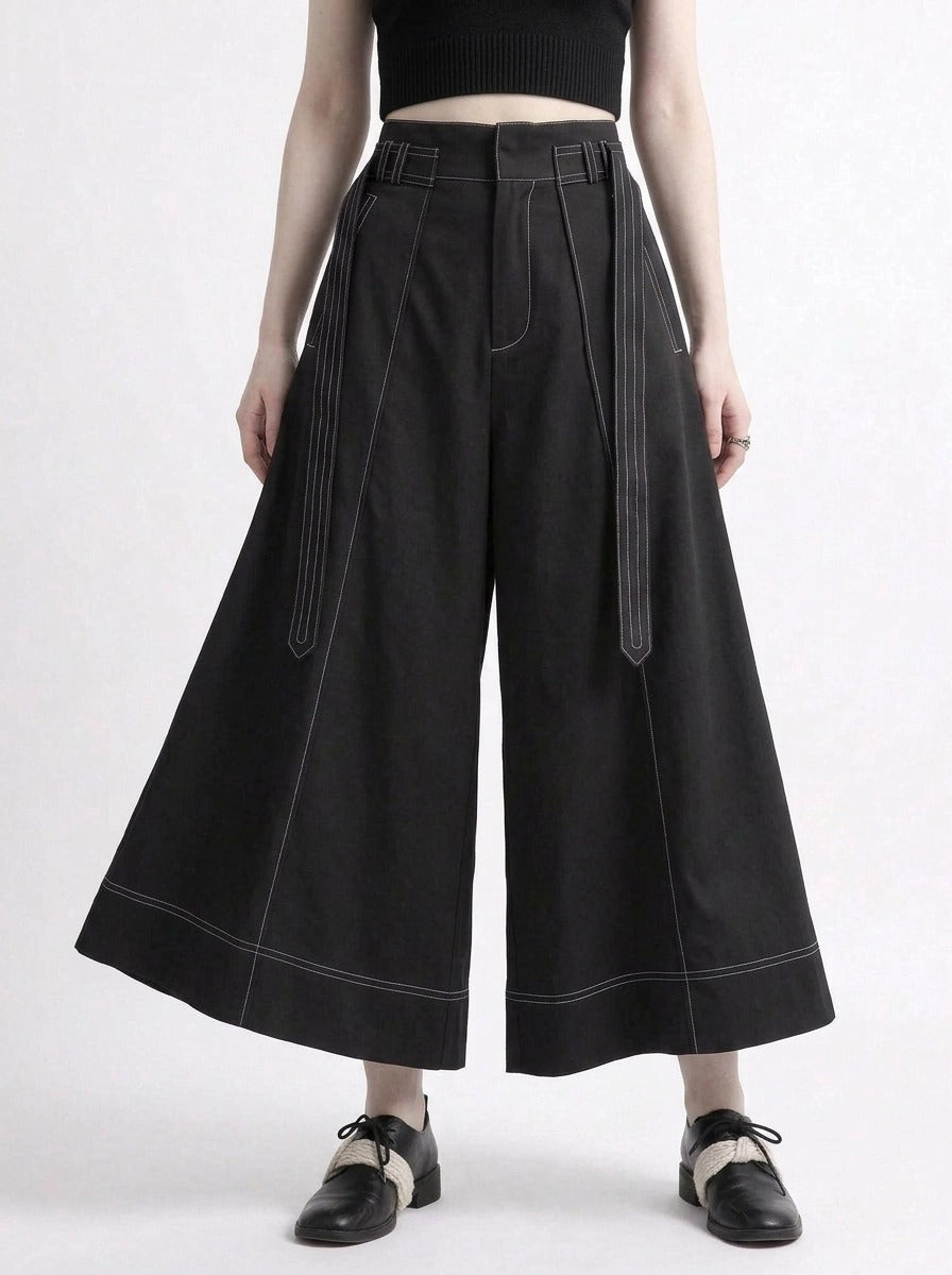 Wide-Leg Capri Culottes with Belt Detail-SimpleModerne
