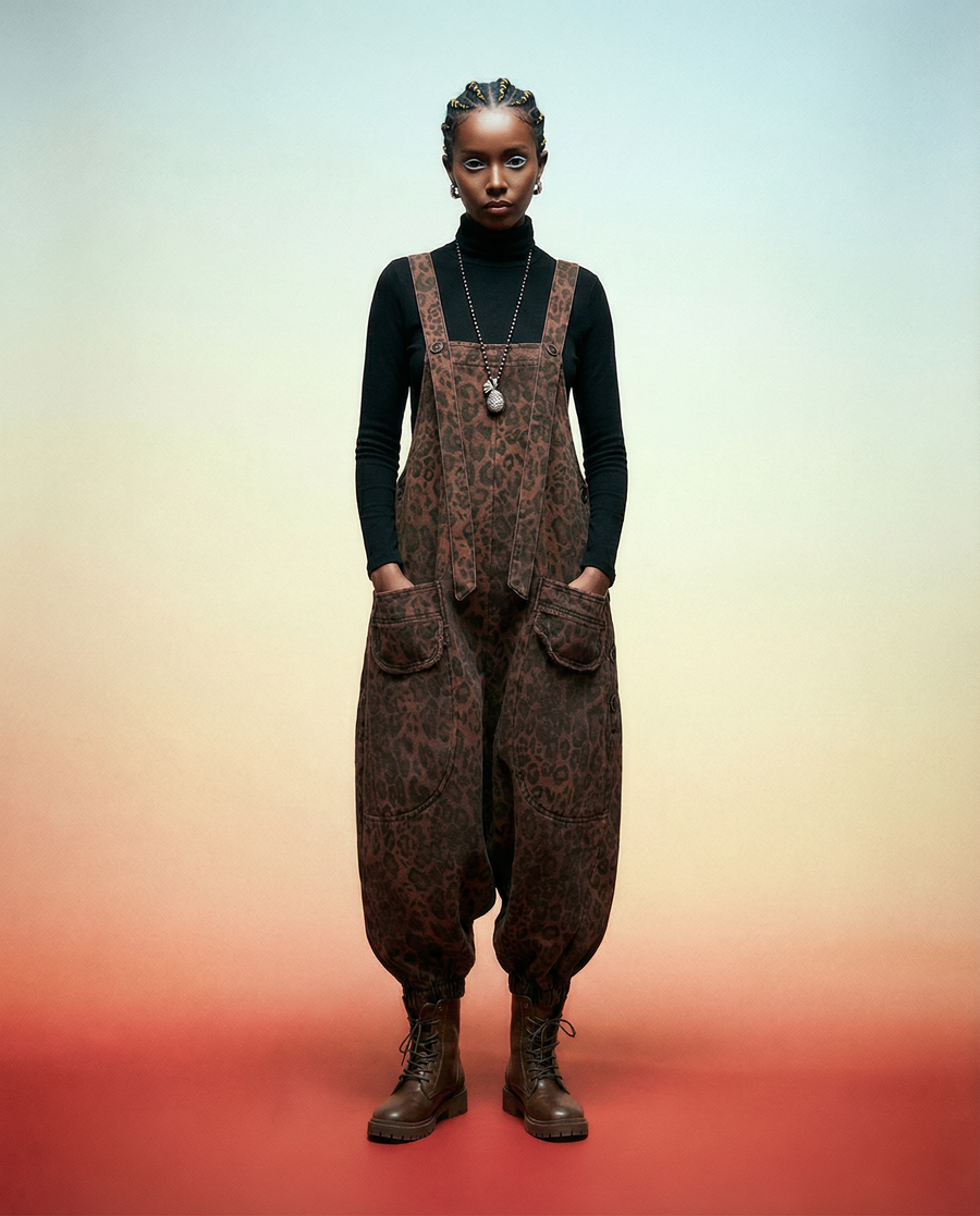 Bold and Elegant Leopard Print Jumpsuit with Relaxed Fit-SimpleModerne