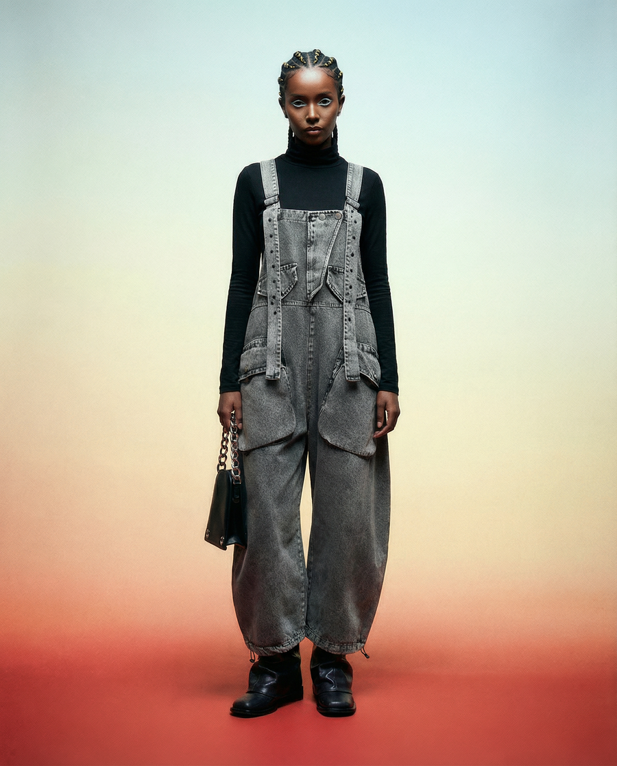 Street Punk Style Oversized Fit Vintage Denim Overalls – SimpleModerne