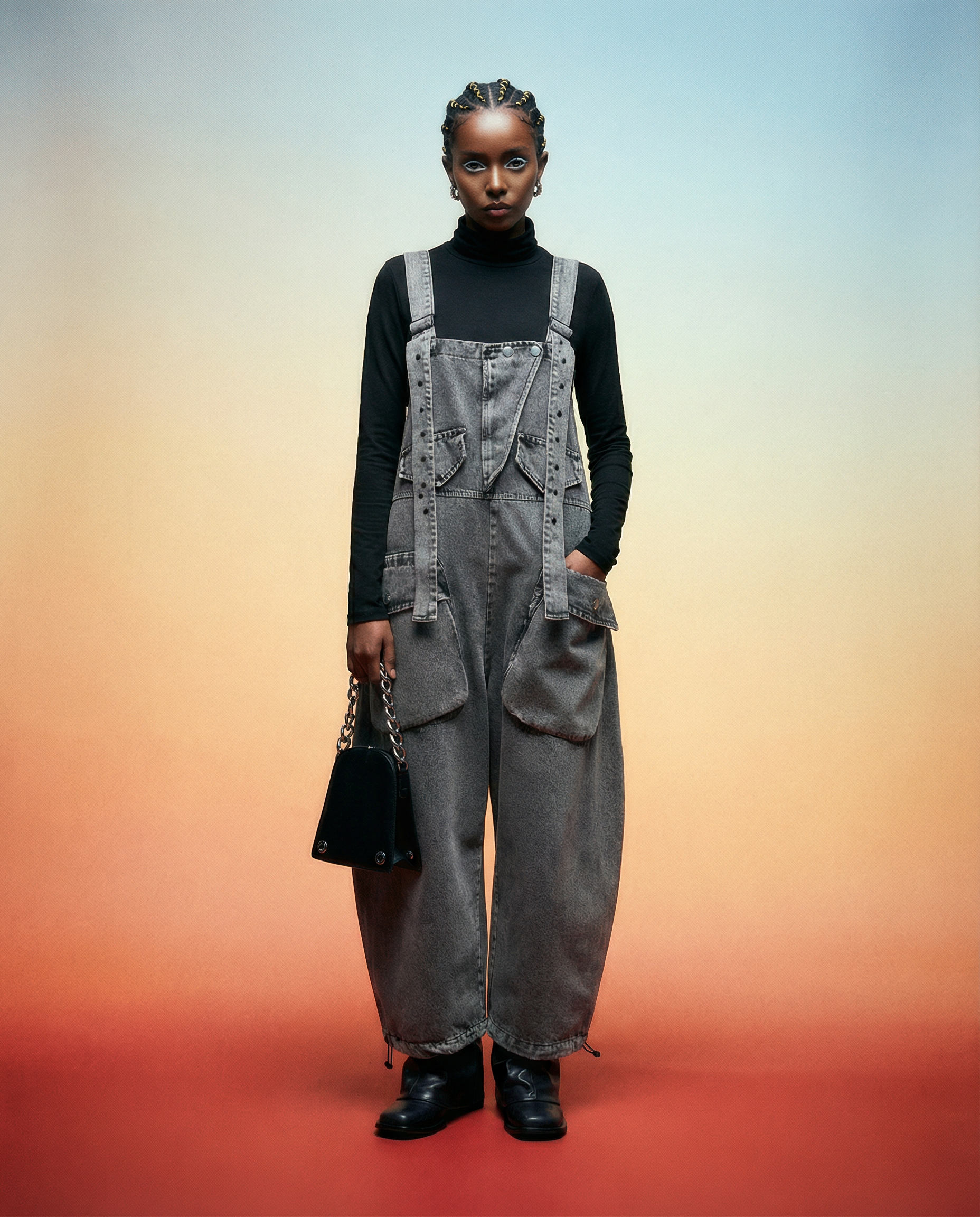 Street Punk Style Oversized Fit Vintage Denim Overalls-SimpleModerne