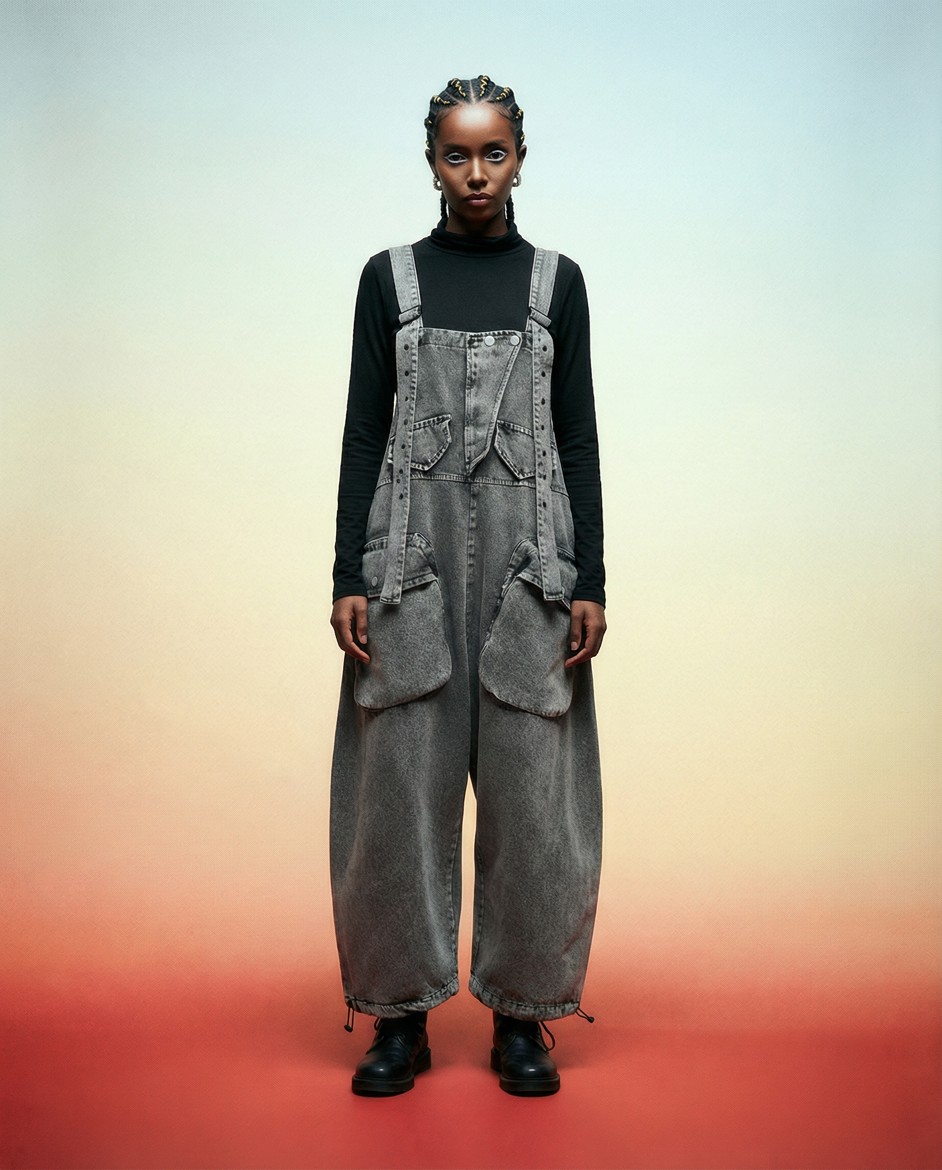 Street Punk Style Oversized Fit Vintage Denim Overalls-SimpleModerne