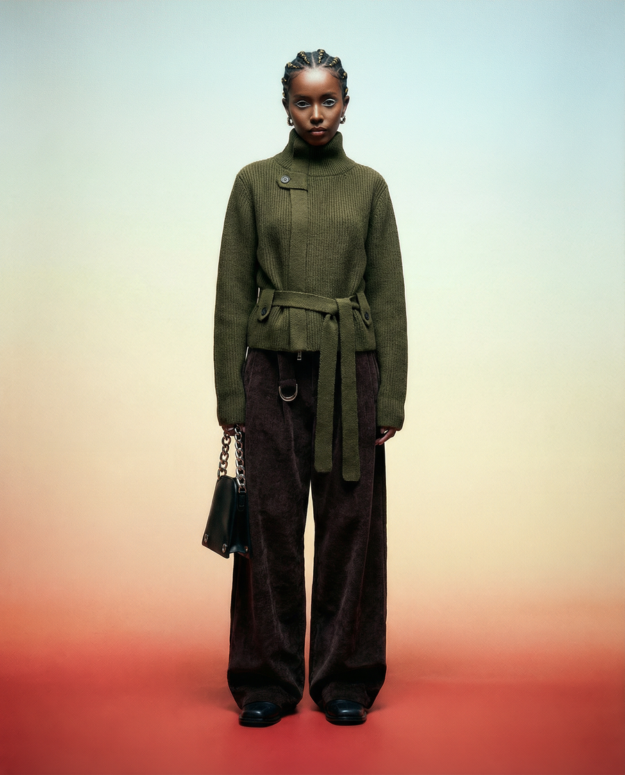 Belted Turtleneck Knit Sweater – Minimal Knit in 3 Neutral Tones