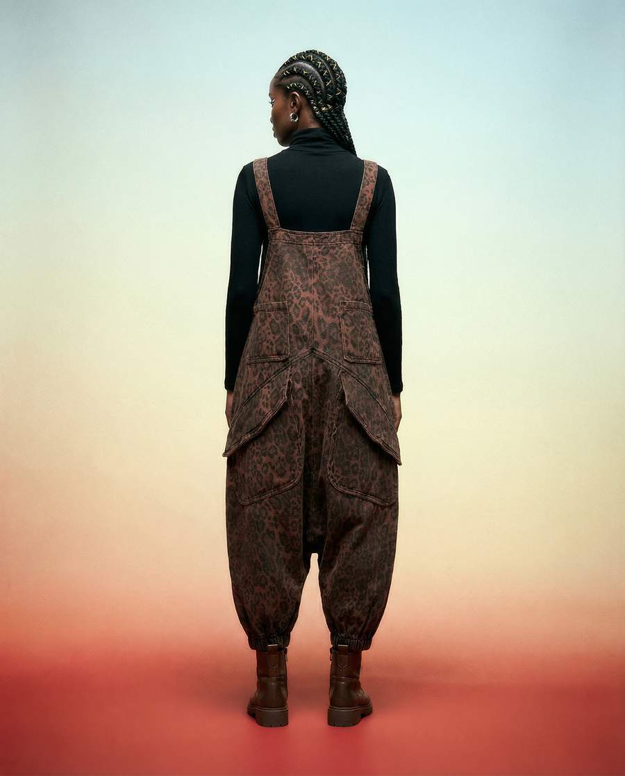 Bold and Elegant Leopard Print Jumpsuit with Relaxed Fit-SimpleModerne