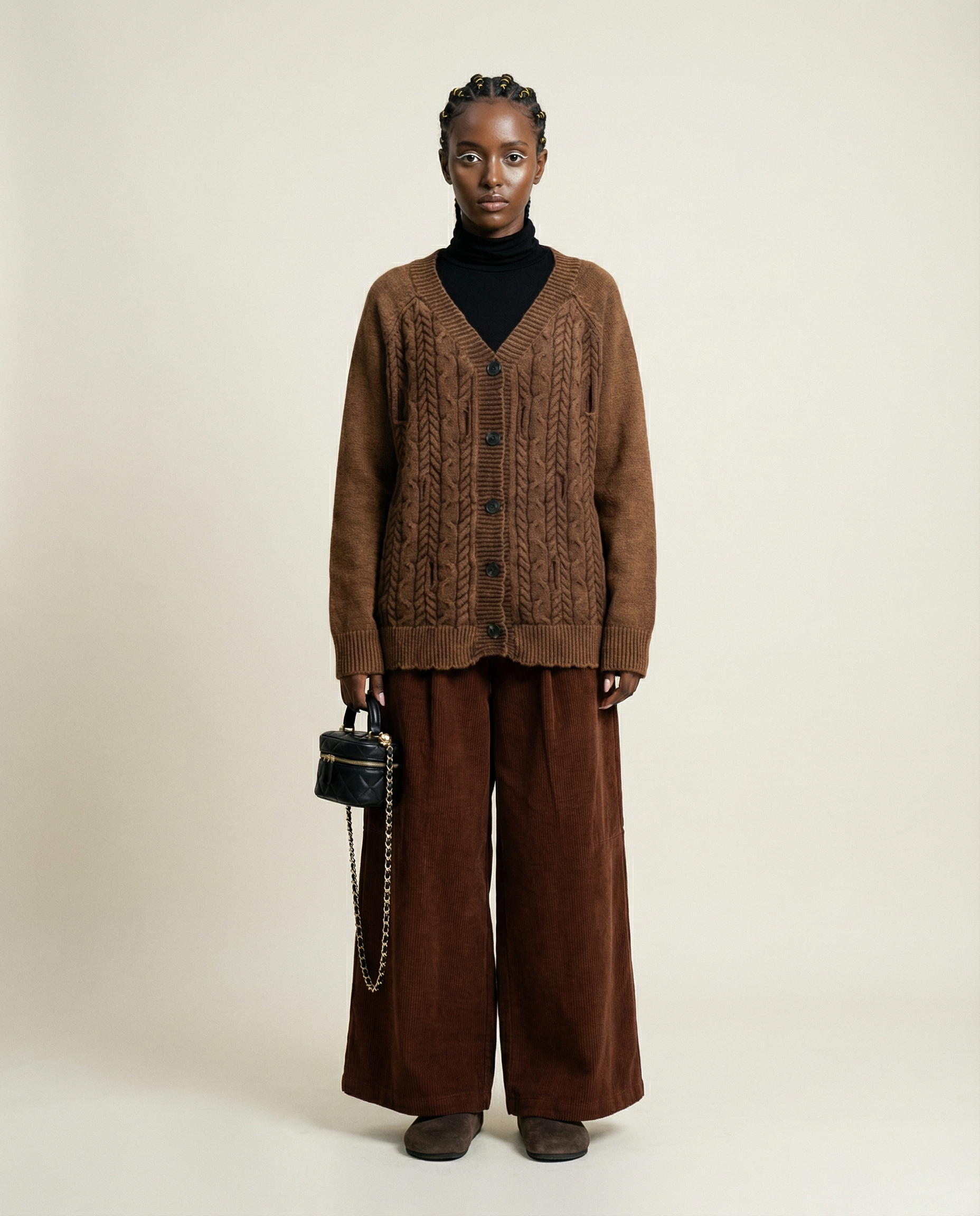 Distressed Knit Cardigan — Mocha Brown