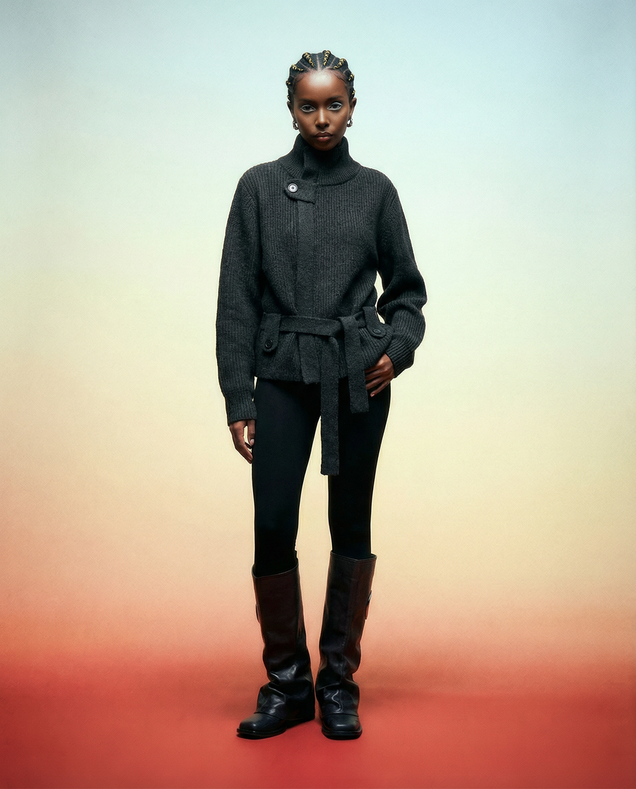 Belted Turtleneck Knit Sweater – Minimal Knit in 3 Neutral Tones