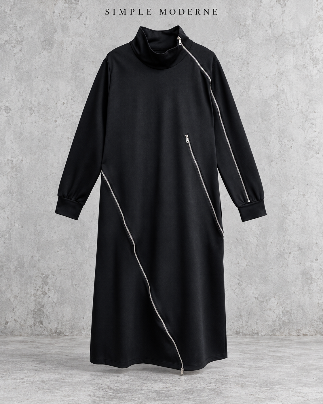 Zip It Black Turtleneck Pullover Dress-SimpleModerne