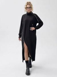 Zip It Black Turtleneck Pullover Dress-SimpleModerne