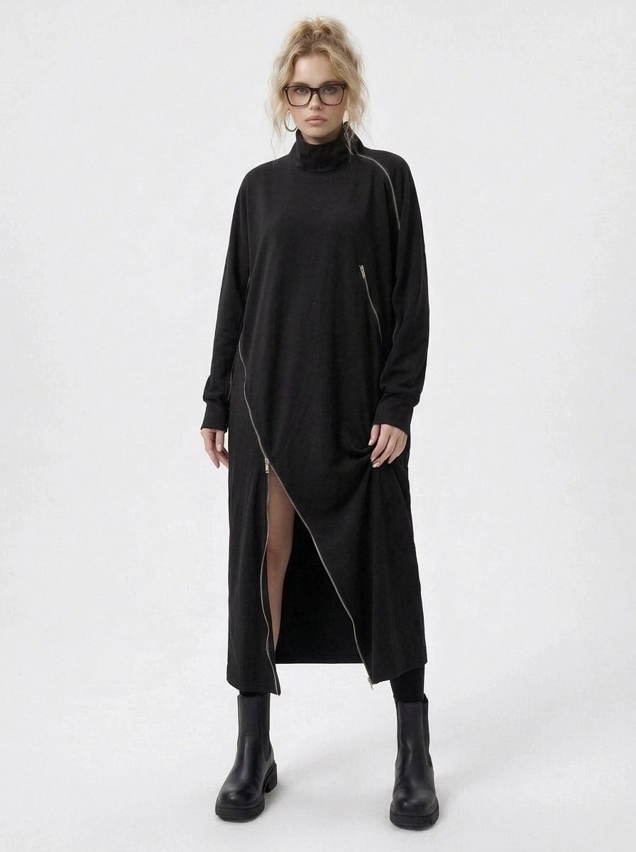 Zip It Black Turtleneck Pullover Dress-SimpleModerne