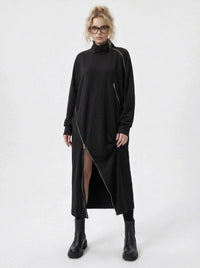 Zip It Black Turtleneck Pullover Dress-SimpleModerne