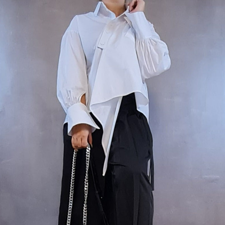 Asignete Korean Style Asymmetrical Cut Shirt-SimpleModerne