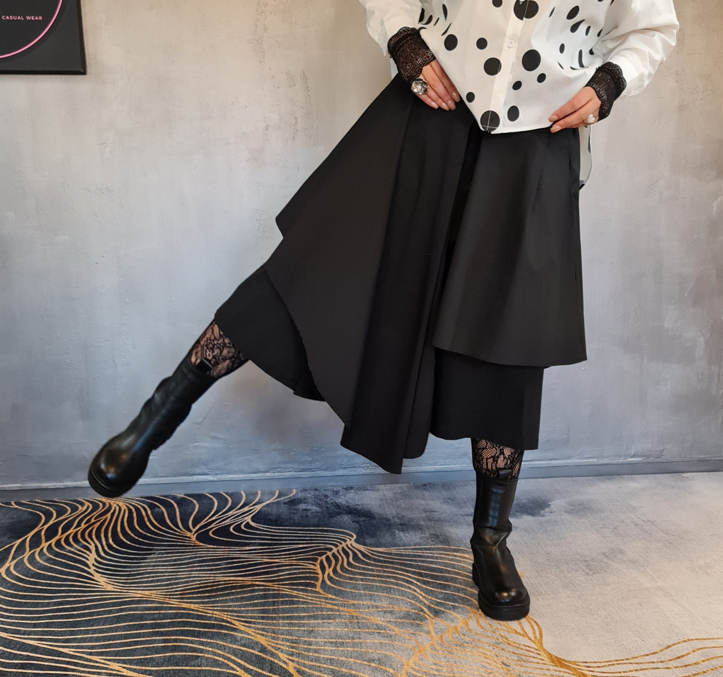 Simple Moderne Punky Asymmetrical Cut Wide Legged Trousers-SimpleModerne