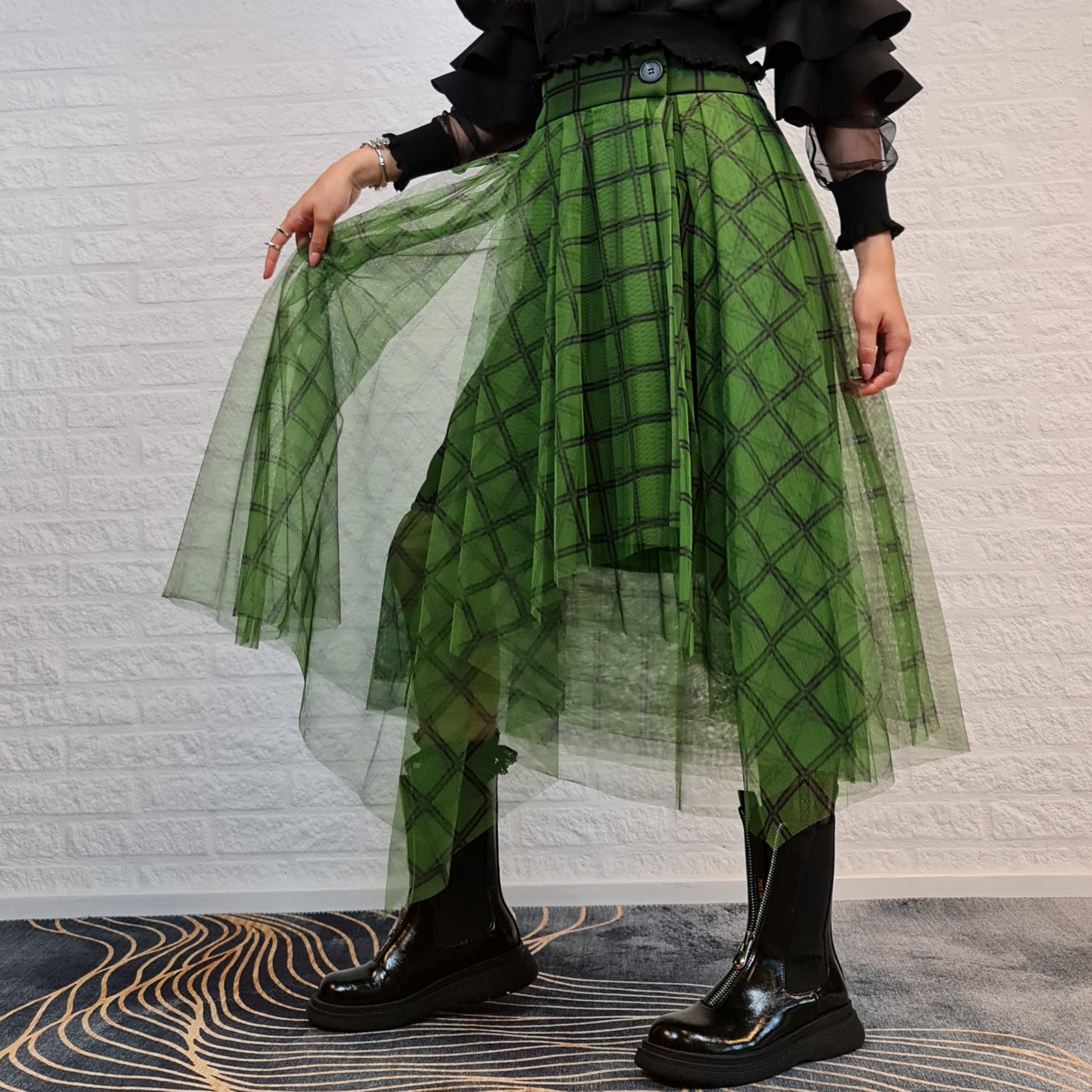Simple Moderne Layered Tartan Skirt-SimpleModerne
