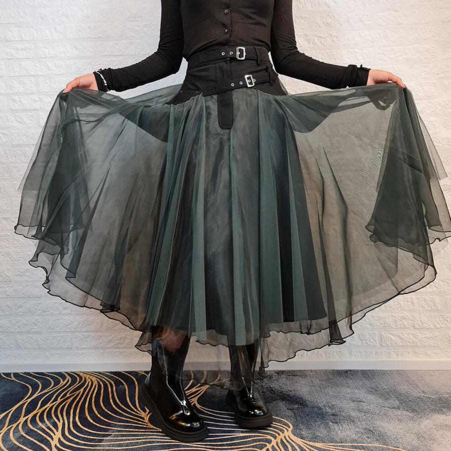 Casual Minimal Goth Rukas Layered Tulle Skirt-SimpleModerne