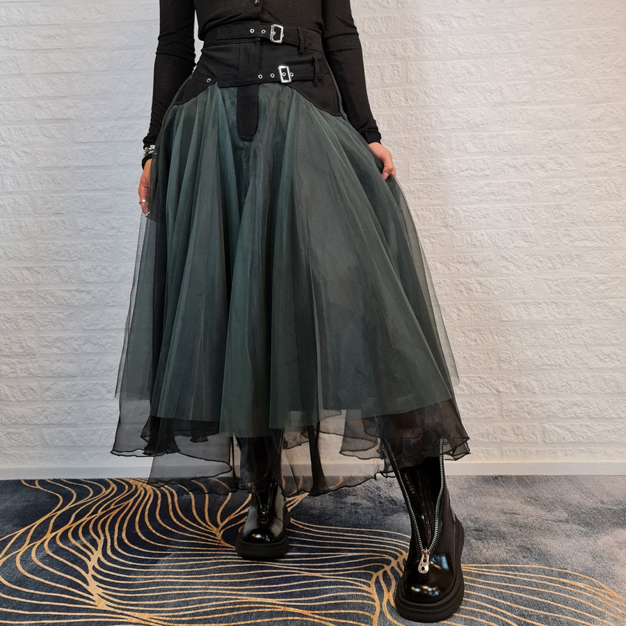 Casual Minimal Goth Rukas Layered Tulle Skirt-SimpleModerne