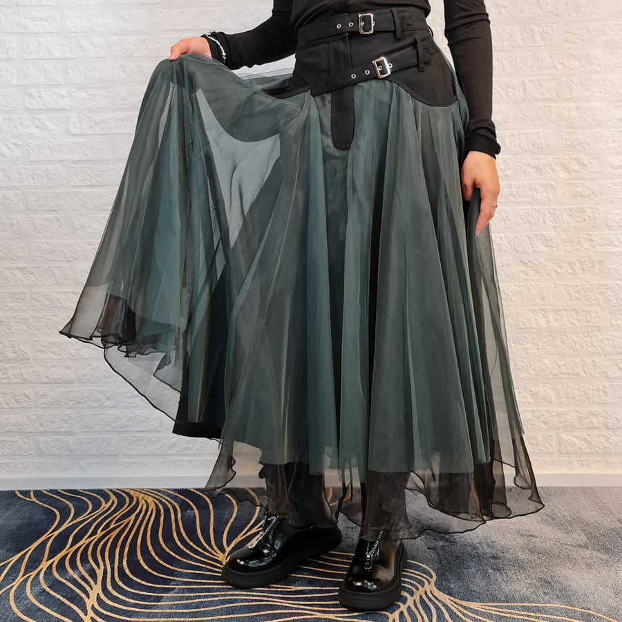 Casual Minimal Goth Rukas Layered Tulle Skirt-SimpleModerne