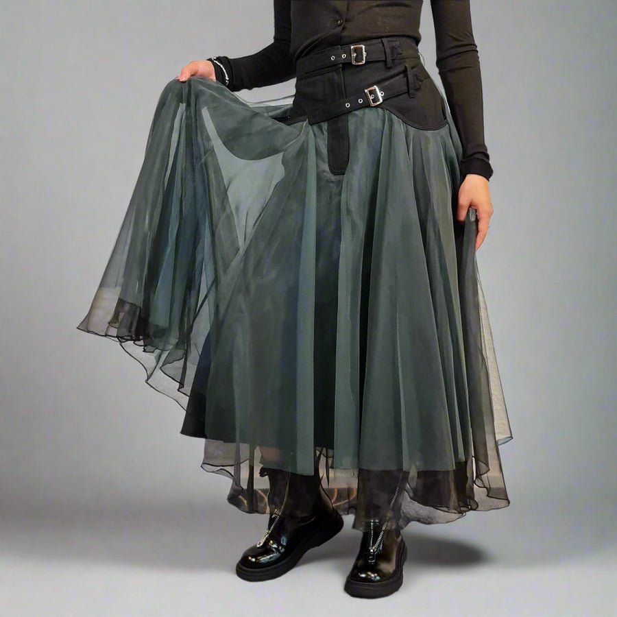 Casual Minimal Goth Rukas Layered Tulle Skirt-SimpleModerne