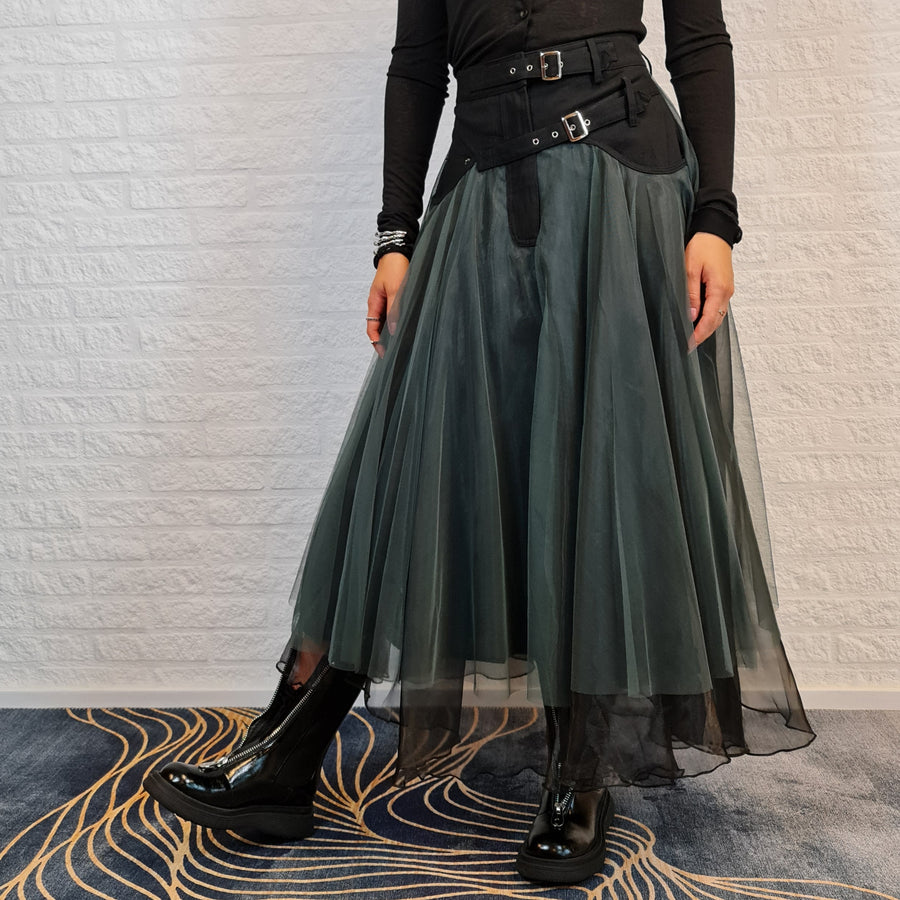 Casual Minimal Goth Rukas Layered Tulle Skirt-SimpleModerne