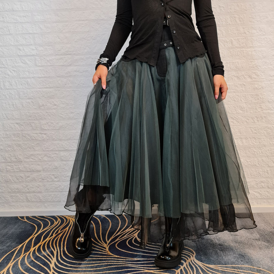 Casual Minimal Goth Rukas Layered Tulle Skirt-SimpleModerne