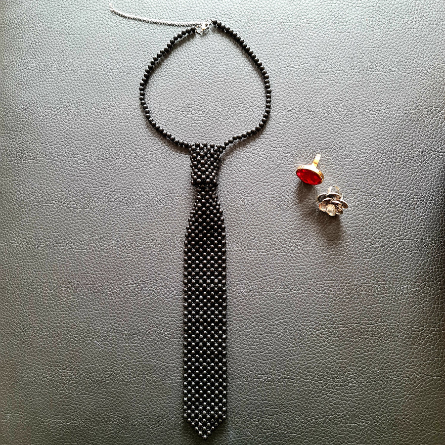 Perlu Drauge Black Tie Necklace-SimpleModerne