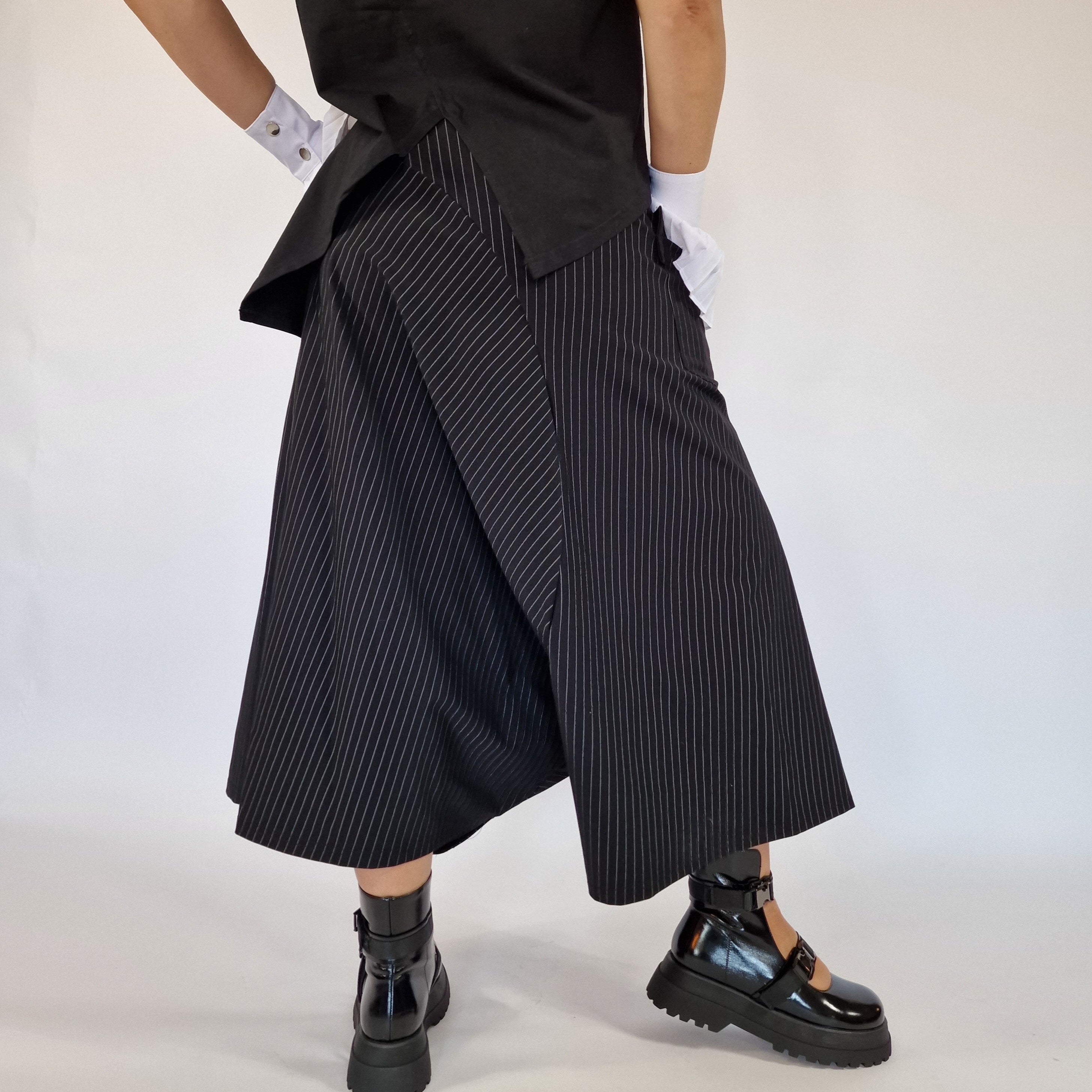 Simple Moderne Street Punk Striped Pattern Wide Legged Pants-SimpleModerne