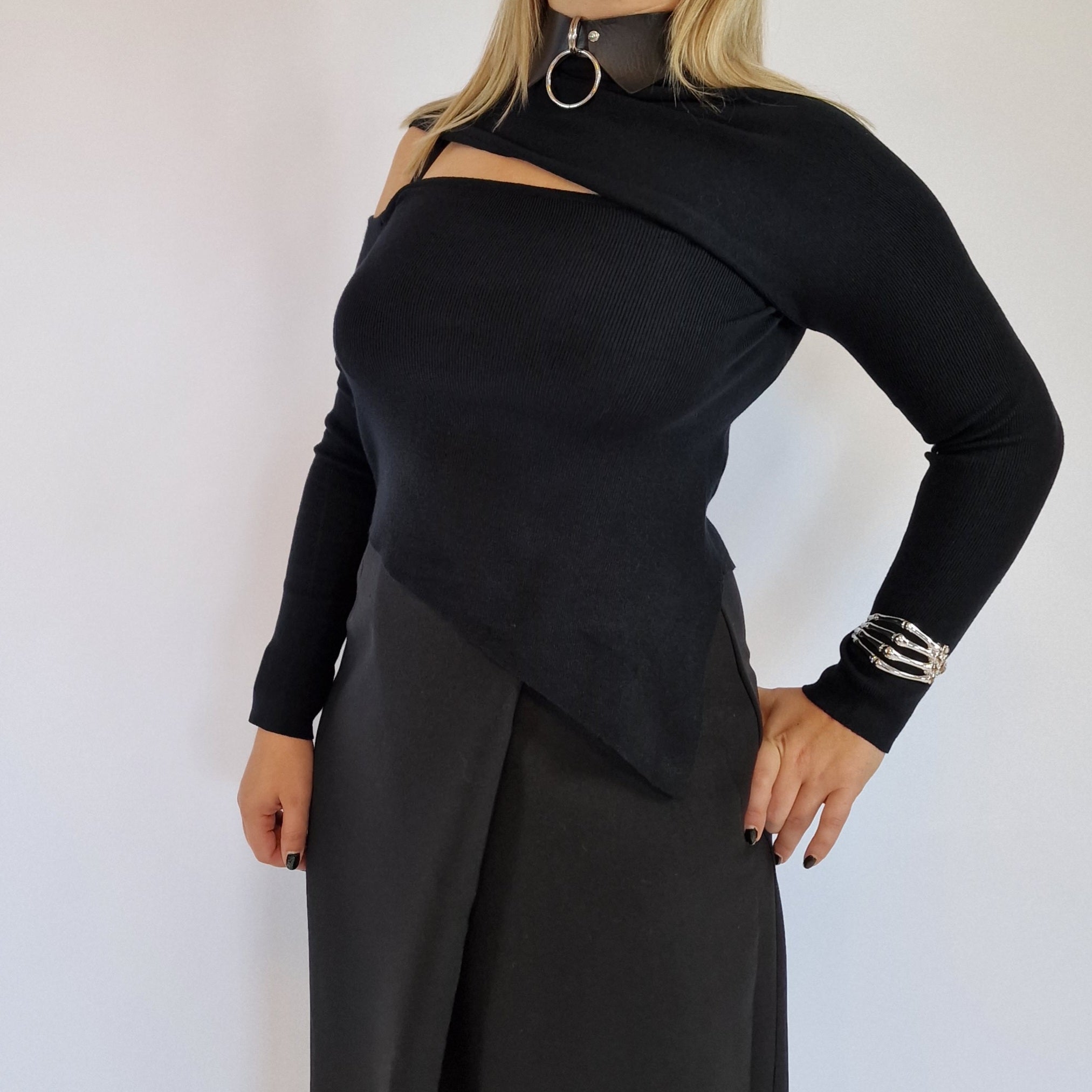 Casual Minimal Goth Irregular Design Sweater-SimpleModerne