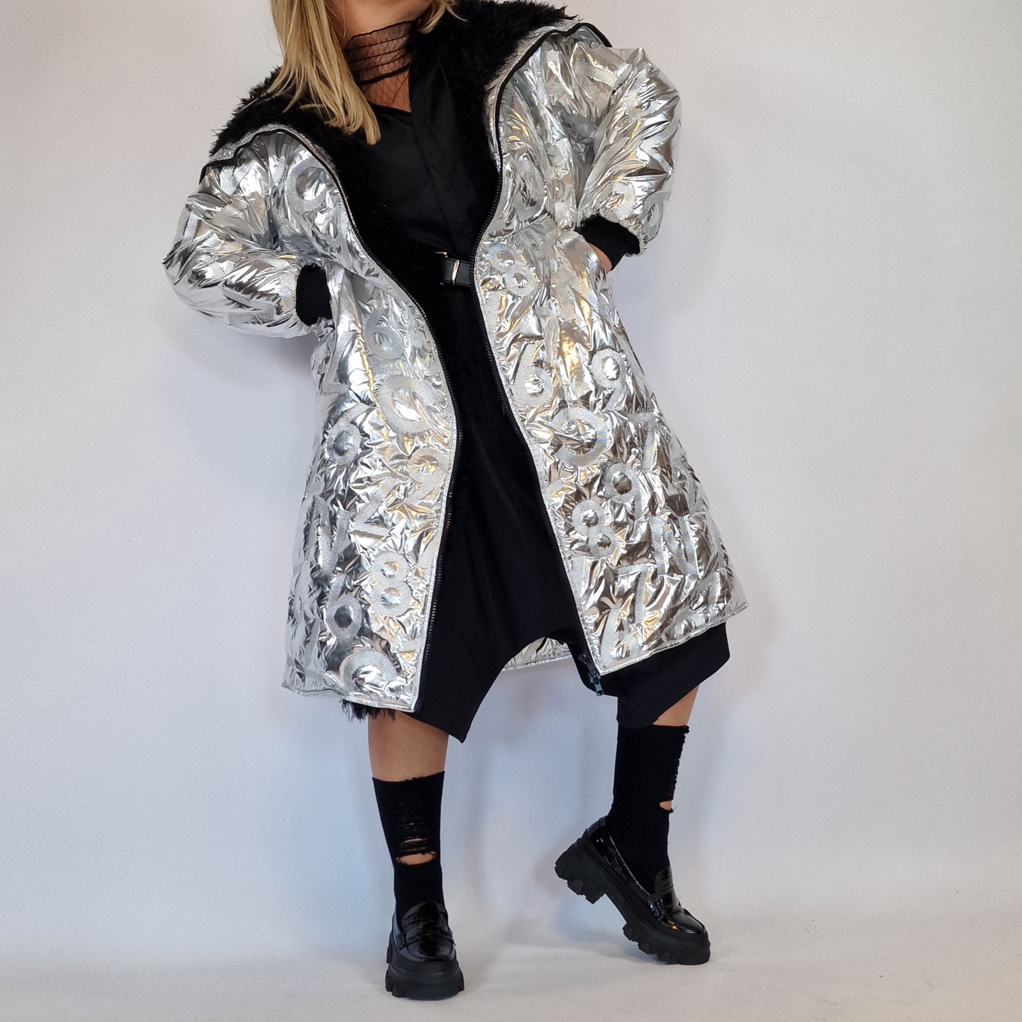 Simple Moderne Street Punk Zip It Silver Parka Coat-SimpleModerne