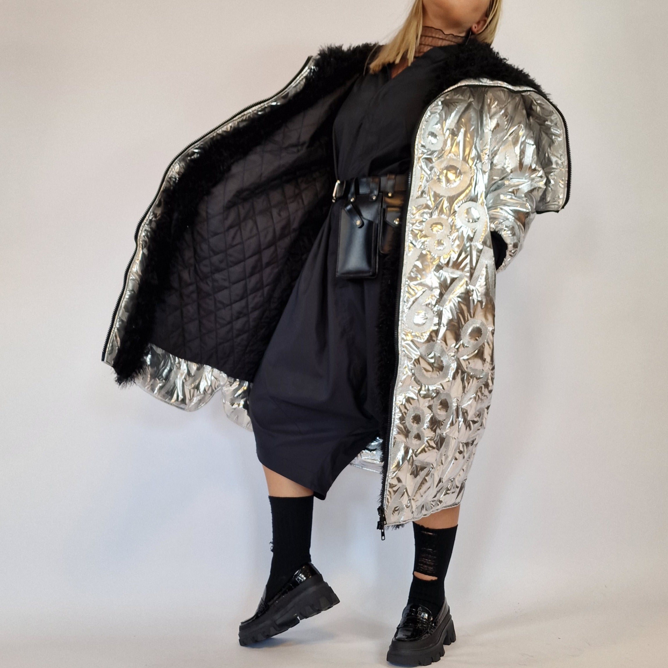 Simple Moderne Street Punk Zip It Silver Parka Coat-SimpleModerne