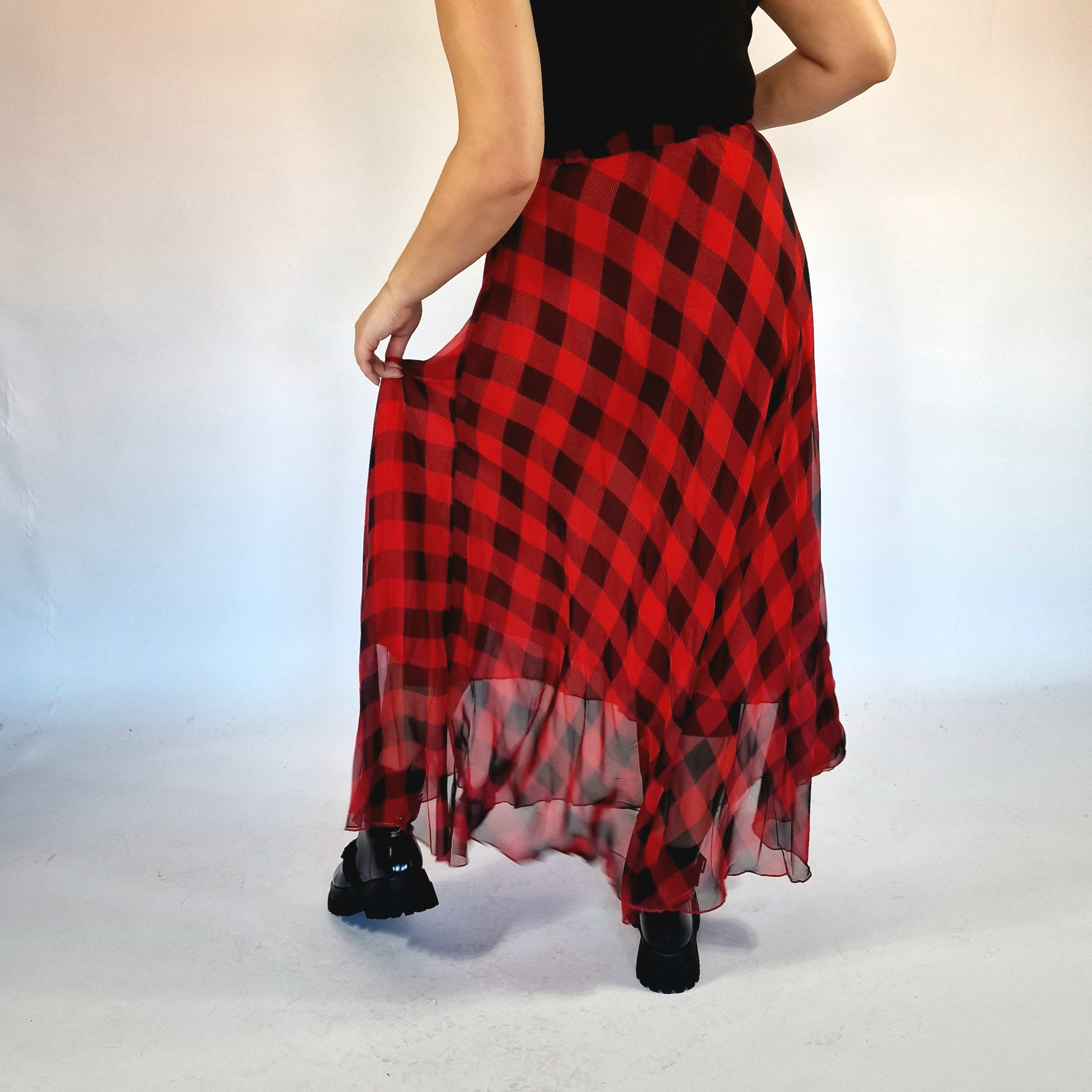 Casual Minimal Goth Maxi Tartan Skirt-SimpleModerne