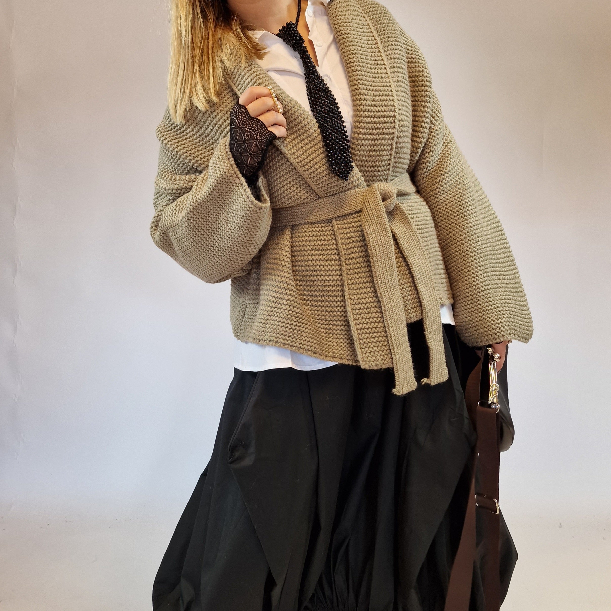 Lelijumi Chic Belted Khaki Cardigan-SimpleModerne