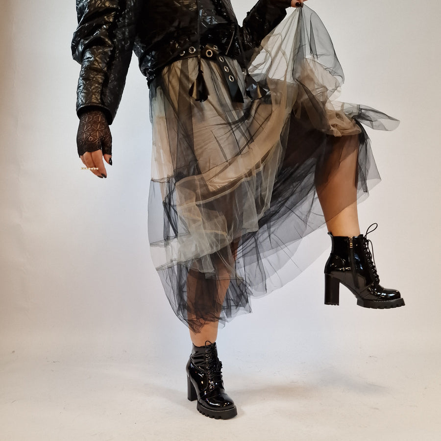 Casual Minimal Goth Margute Layered Skirt-SimpleModerne