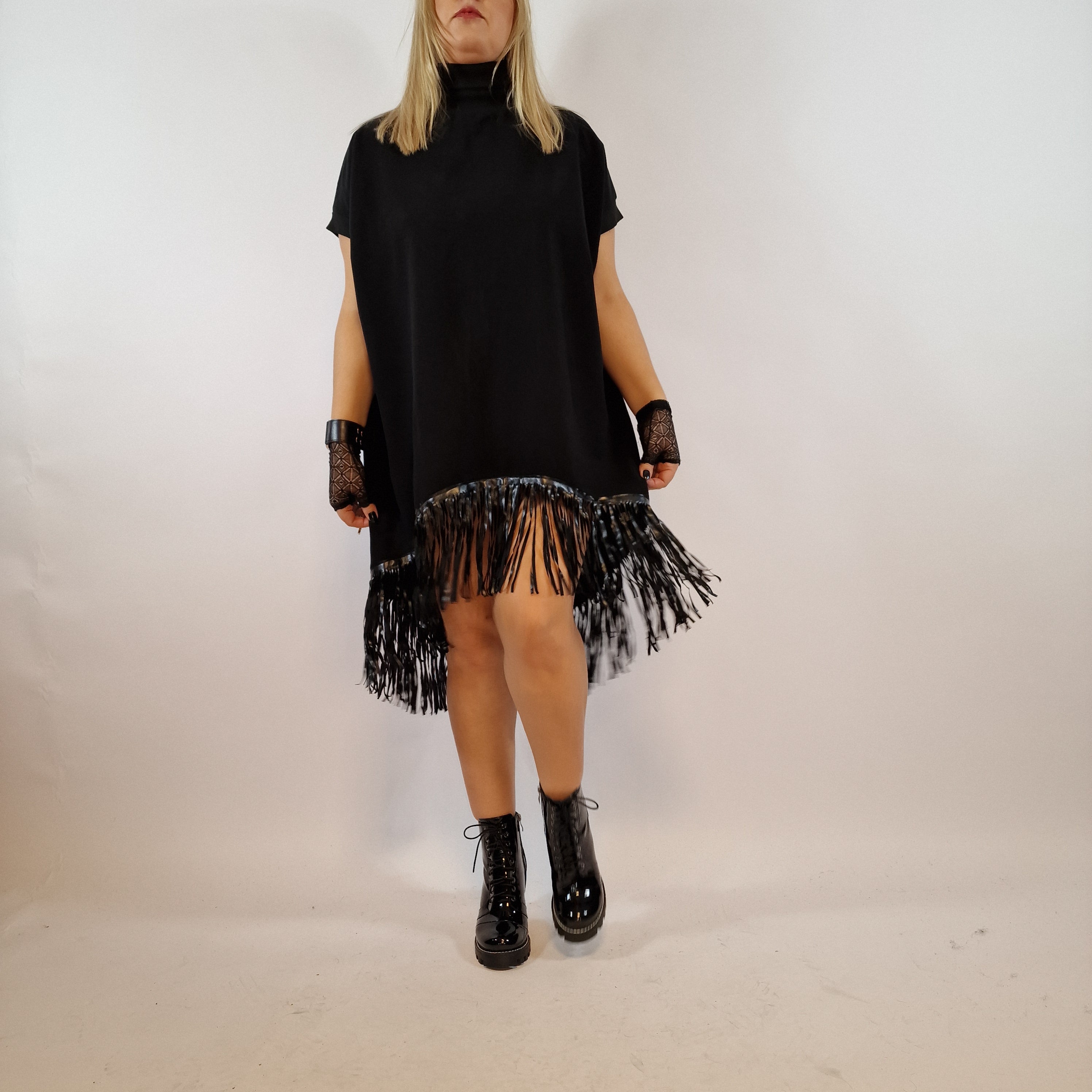 Casual Minimal Goth Fringe Pullover Dress-SimpleModerne