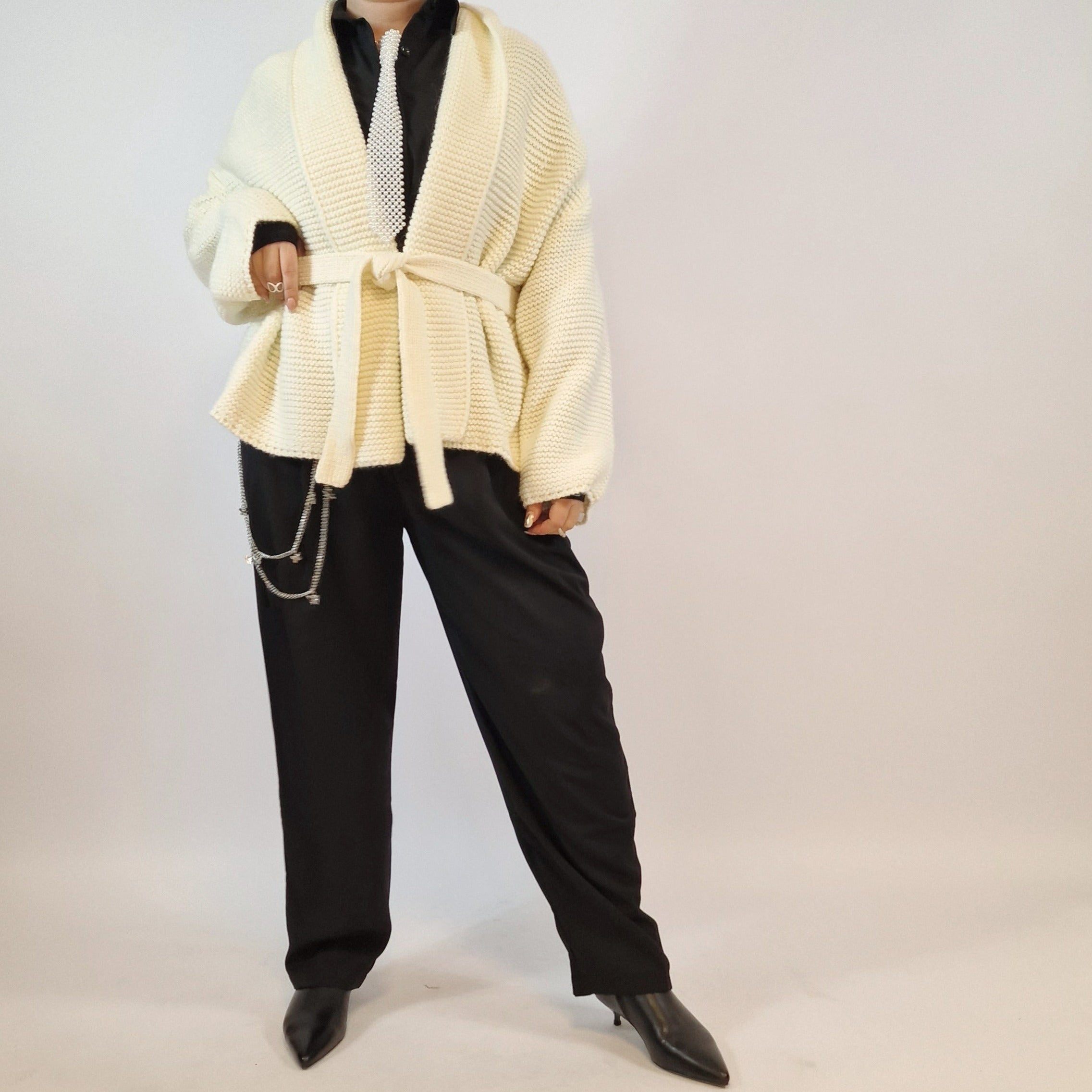 Lelijumi Chic Belted Beige Cardigan-SimpleModerne