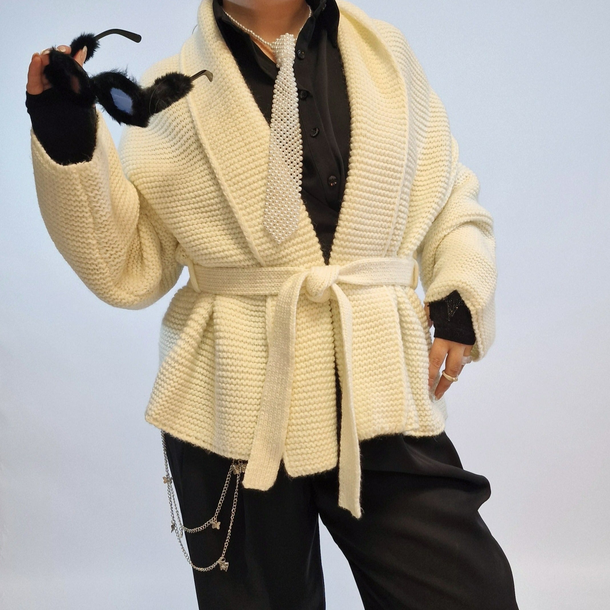 Lelijumi Chic Belted Beige Cardigan-SimpleModerne
