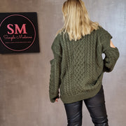 Simple Moderne Knitted Olive Sweater with Sleeve Openings-SimpleModerne