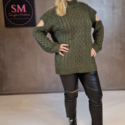 Simple Moderne Knitted Olive Sweater with Sleeve Openings-SimpleModerne